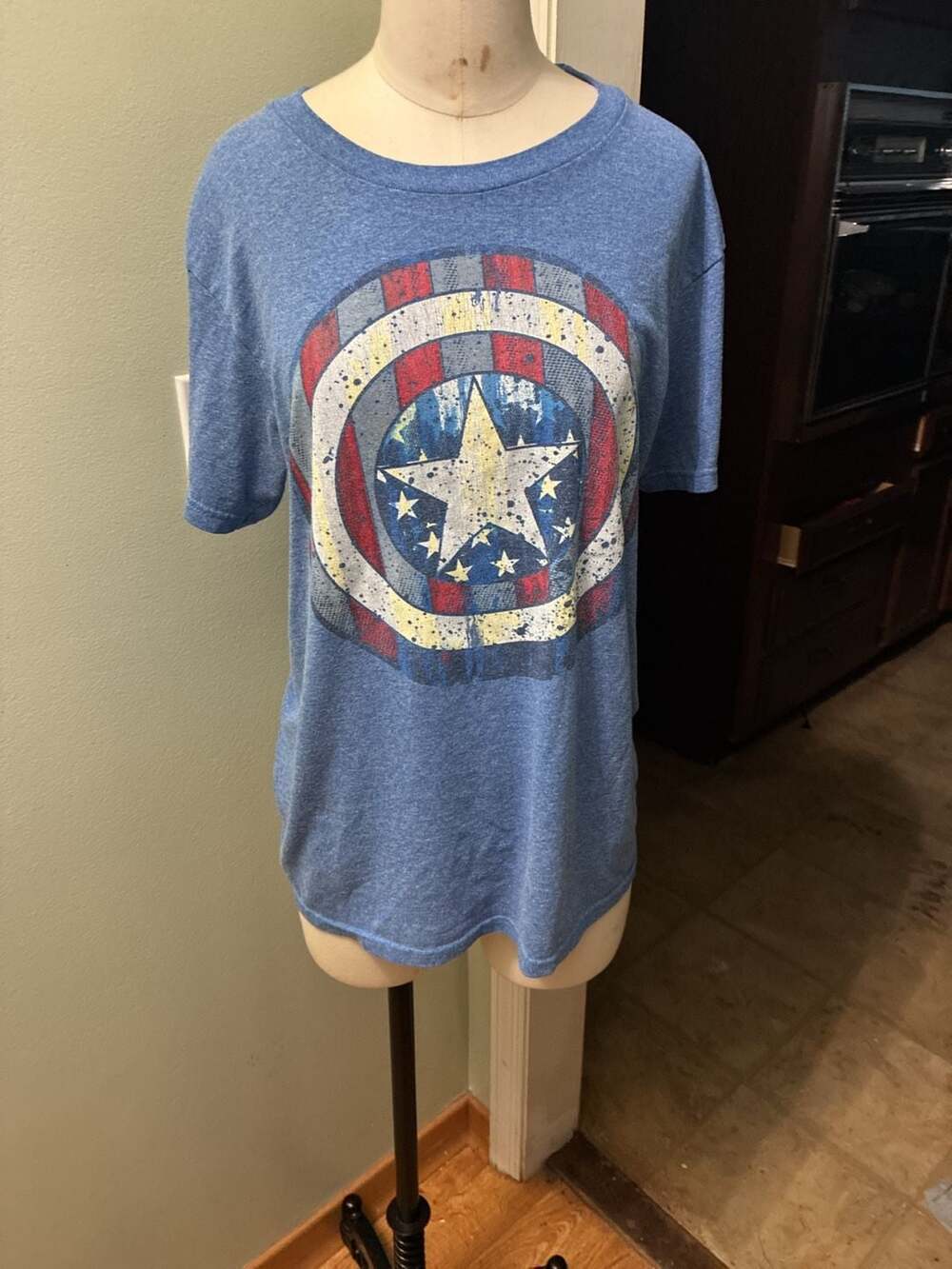 Marvel Captain America Shield Distressed Graphic Heather Blue T-Shirt